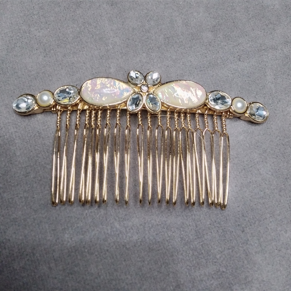 Gold opal hair comb teardrop earring jewelry set - Picture 6 of 12